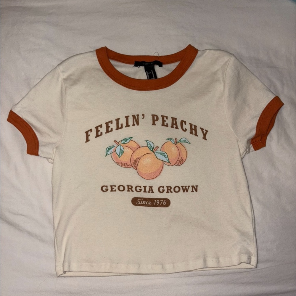 Forever 21 Kids 'Feelin' Peachy' Tee - White and Orange
